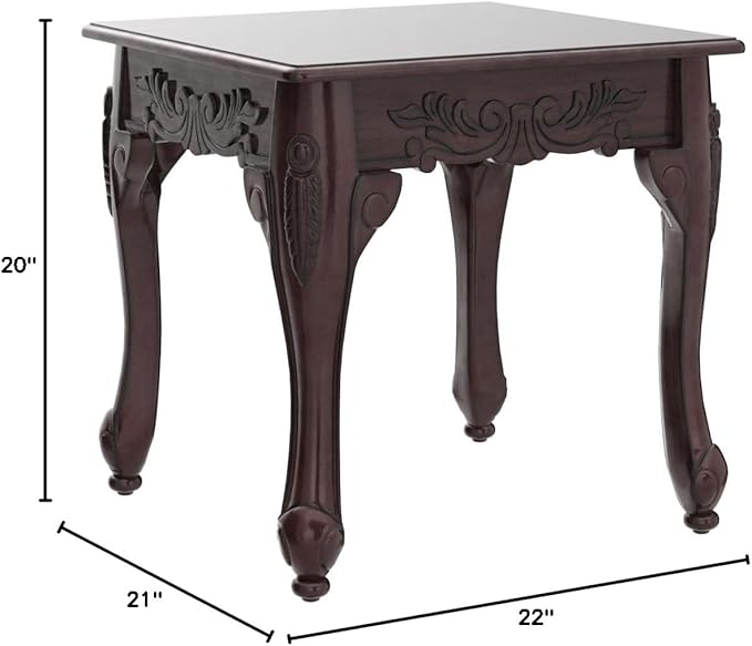 Roundhill Furniture Traditional Ornate Detailing Wood End Table, Dark Cherry - Image 2