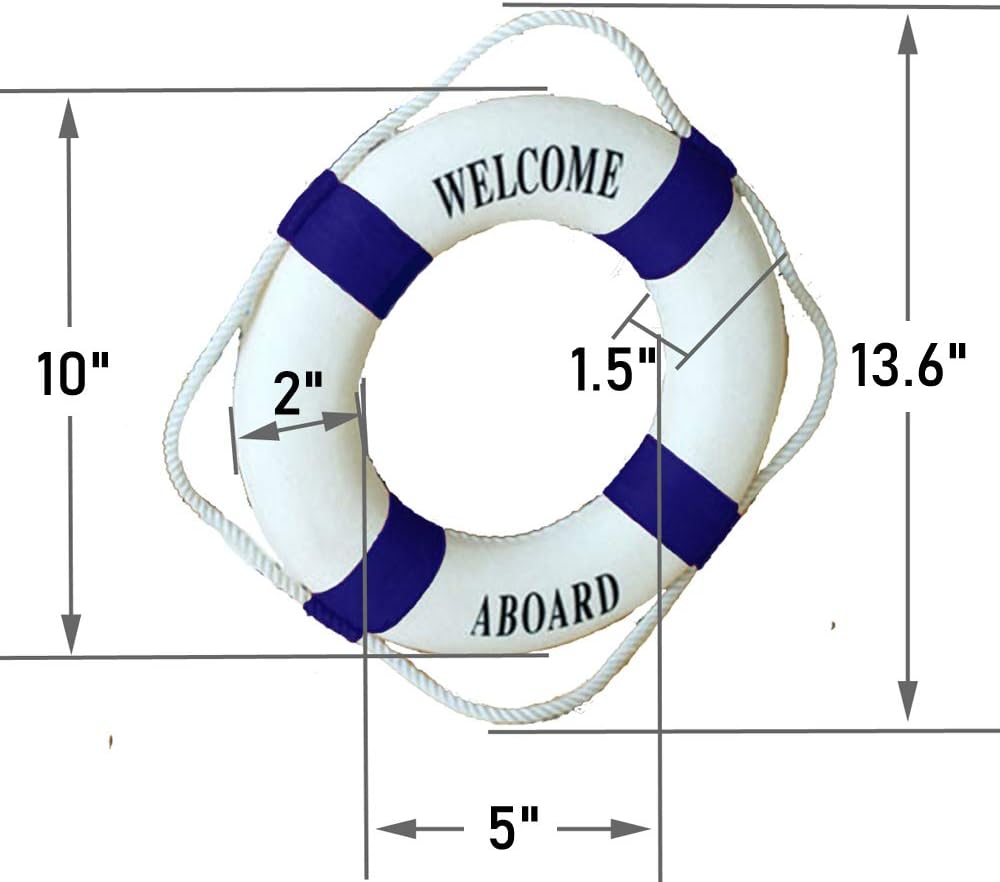 MorroMorn Lifebuoy Wall Hanging Decor - Welcome Aboard Mediterranean Style Home Decoration (Navy, 10")