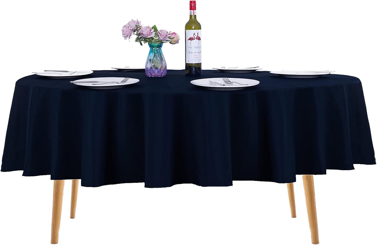 Ascoza 2pack 70 Inch Navy Round Tablecloth in Washable Polyester Fabric for Wedding/Banquet/Restaurant/Parties…