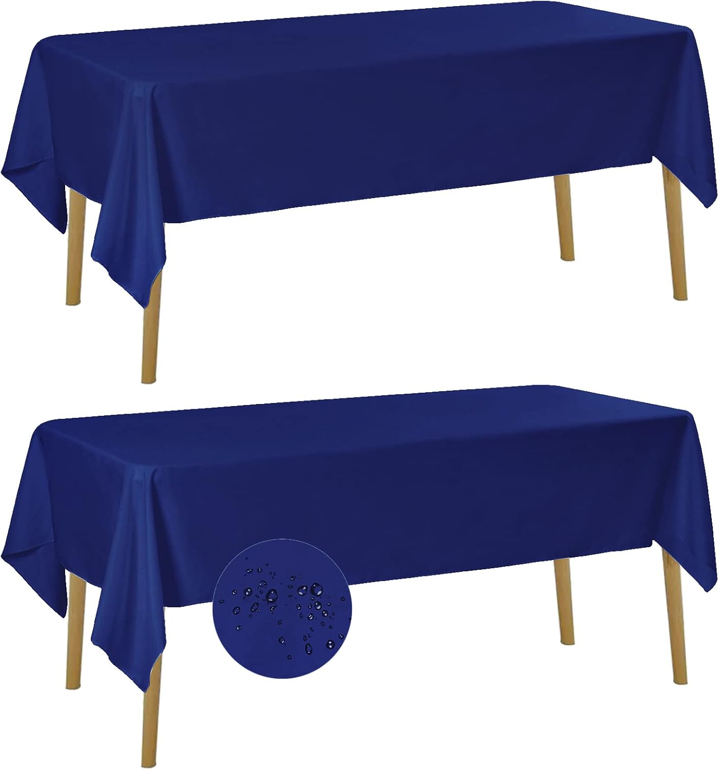 Fokitut 2 Pack Waterproof Rectangle Tablecloth, 60x102 Inch, Stain Resistant and Wrinkle Polyester Table Cloth, Fabric Table Cover for Kitchen Dining, Wedding, Party, Holiday Dinner-Royal Blue