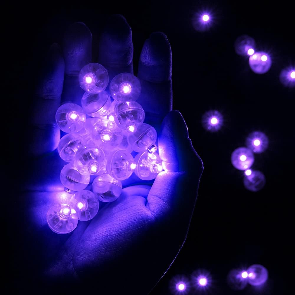 100pcs LED Purple Balloon Light, Round Led Mini LED Lights for Paper Lantern Balloon Indoor Outdoor Party Event Fun, Birthday Party Wedding Decoration Supplies