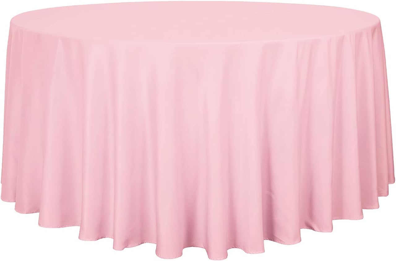sancua Round Tablecloth - 120 Inch - Water Resistant Spill Proof Washable Polyester Table Cloth Decorative Fabric Table Cover for Dining Tables, Buffet Parties and Camping, Pink