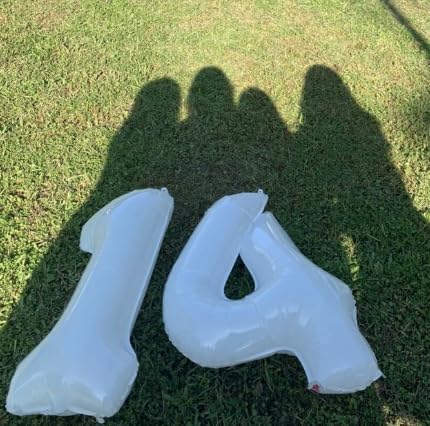 40 Inch White Large Number 4 Balloons, Giant Foil Number Four 14 24 34 40 44 Balloons, White Mylar Big Balloon for Anniversary Graduation Decorations
