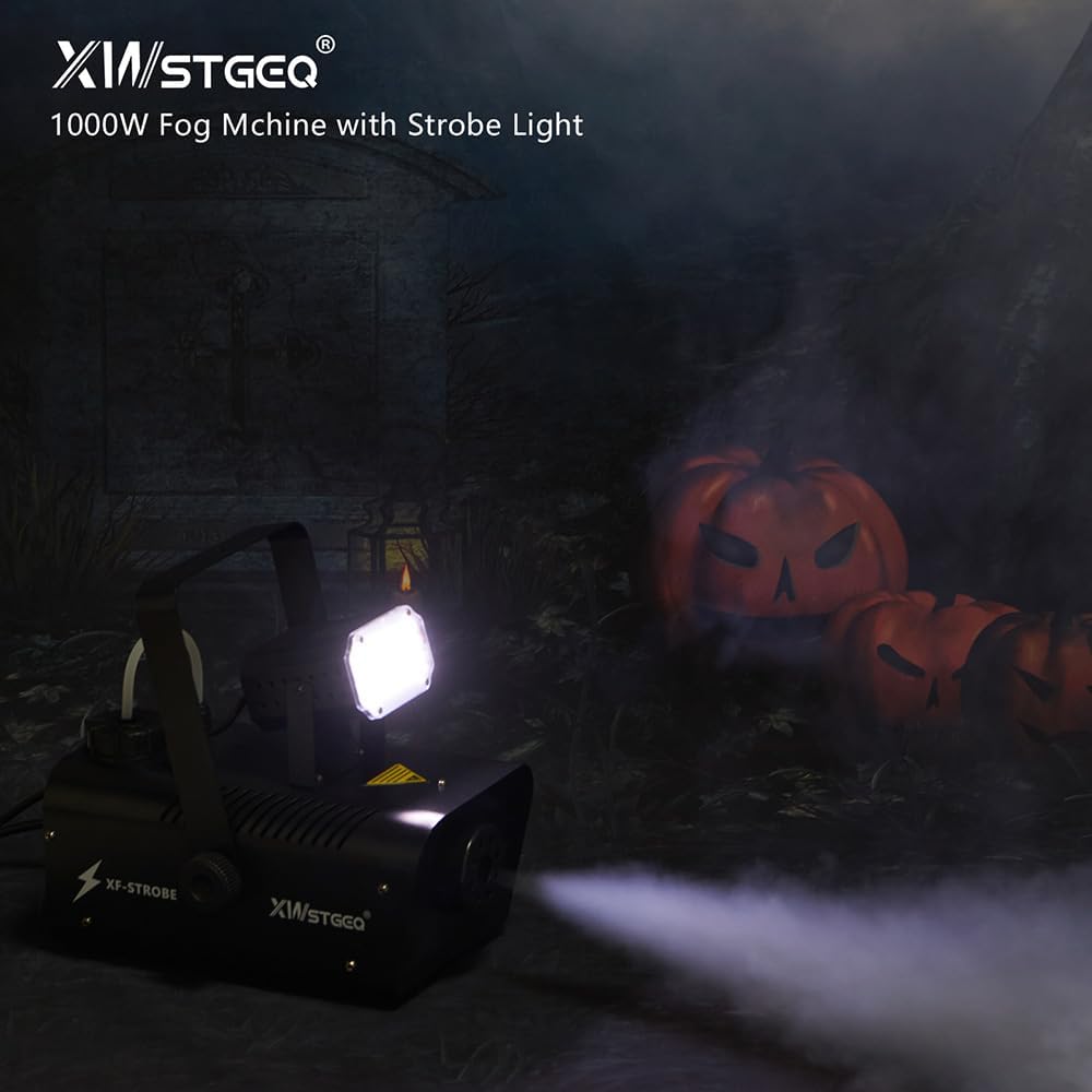 Fog Machine 1000W with Strobe Light, Wireless Remote, Perfect for Halloween, Parties, Concerts, and Events