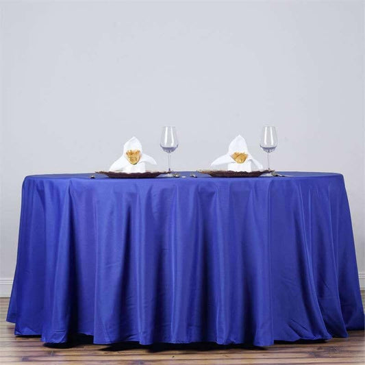 Efavormart Round Tablecloth, 132 Inch Stain & Wrinkle Resistant Washable Table Cloth, Decorative Polyester Fabric Table Cover for Banquet, Wedding, Dining- Royal Blue
