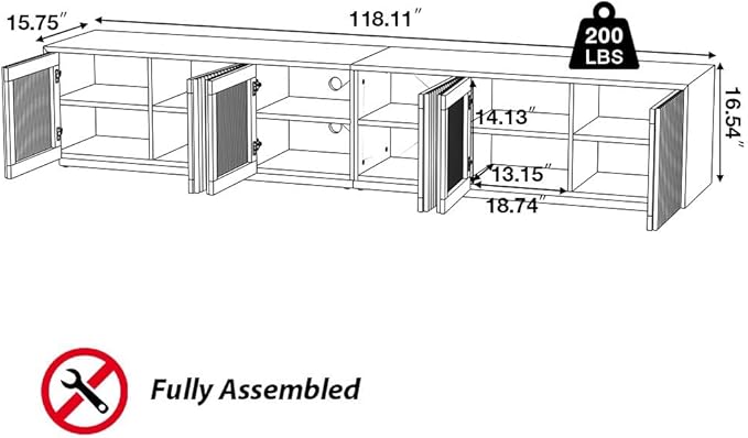 POVISON Fully-Assembled Mid Century Modern Wood Slatted TV Stand - Image 7