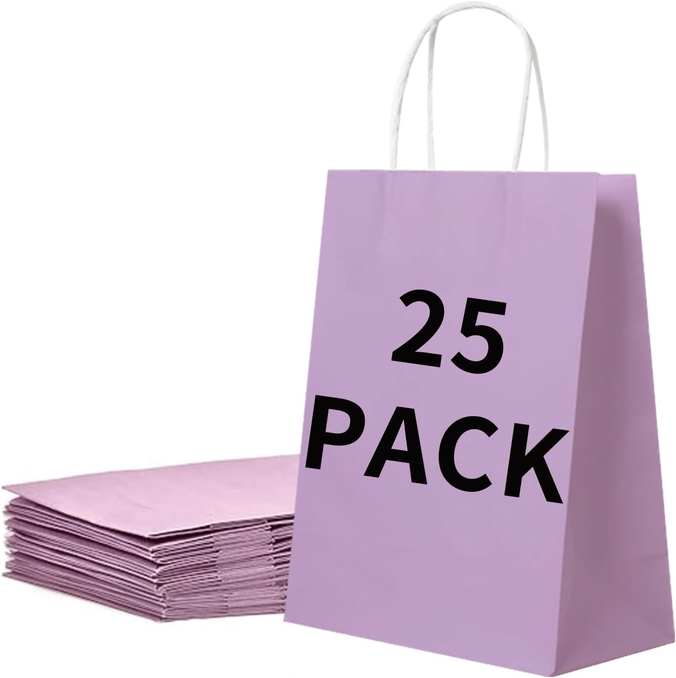 BAG BOX 25 Pack Small 5.9x3.1x8.25 Inch Purple Kraft Paper Gift Bags with Handles for Bulk Shopping, Retail, Craft, Party Favors, Wedding, Grocery & Sacks