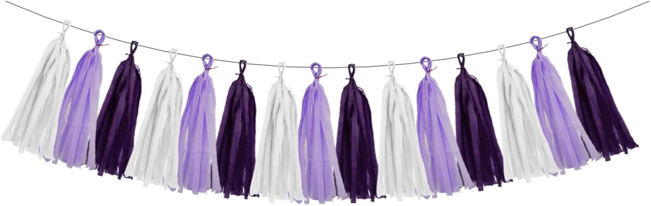 White Purple Party Decorations - 15Pcs Tissue Paper Tassel Garland Birthday Decorations Valentines Day Baby Girl Shower Women Bridal Wedding Engagement Bachelorette Graduation Hanging Decor