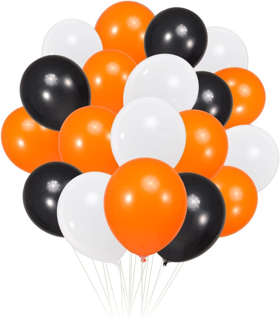 300 Pack White Black and Orange Balloons 100 of each of the 3 colors 12 inch White Black Orange Party Balloon Bulk for Various Party Events Decorations