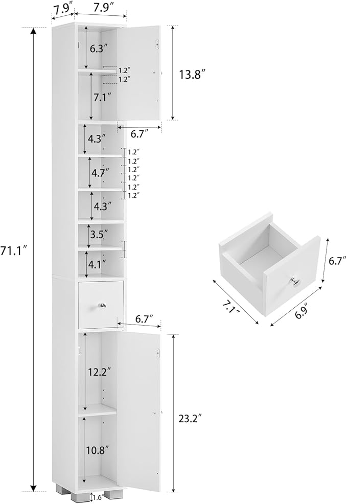 TEENFON Bathroom Cabinet, Narrow Bathroom Storage Cabinet - Image 2