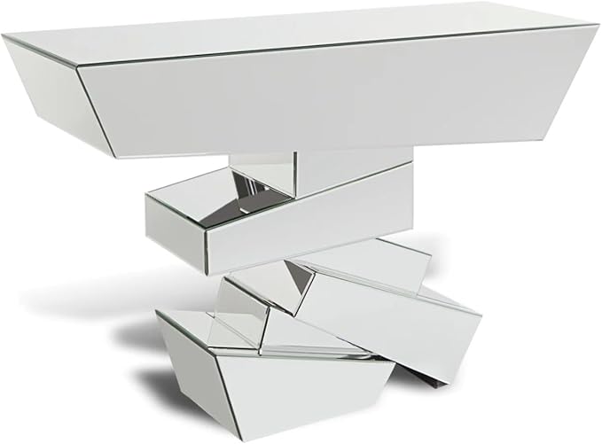 ZURI Furniture Modern Naxos Console Table Mirrored Glass Finish Sharp Geometric by ZURI