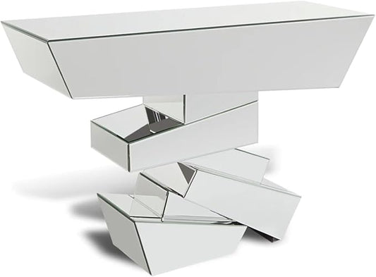 ZURI Furniture Modern Naxos Console Table Mirrored Glass Finish Sharp Geometric by ZURI