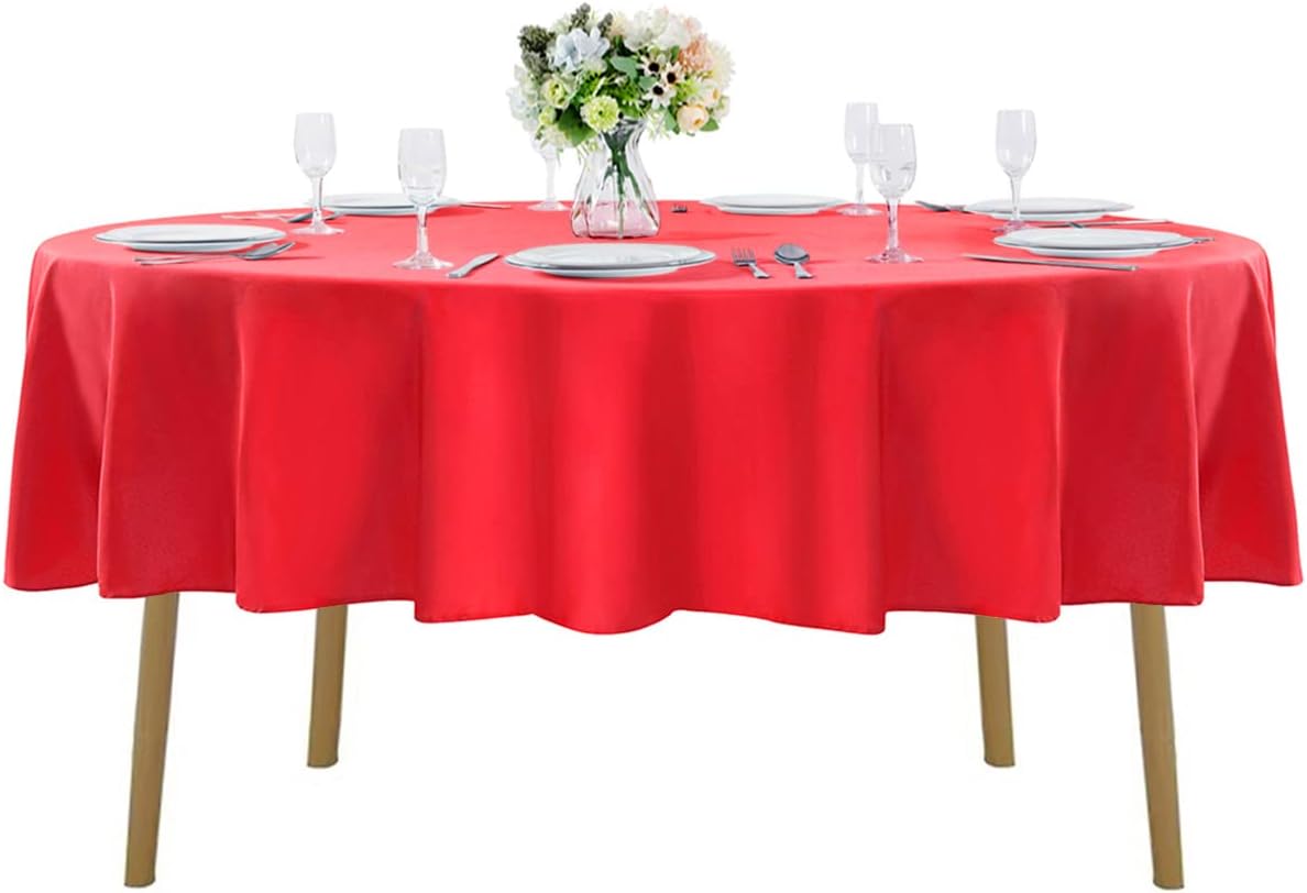 90 inch Round Tablecloth Washable Polyester Table Cloth Decorative Table Cover for Wedding Party Dining Banquet（90 inch,Red）