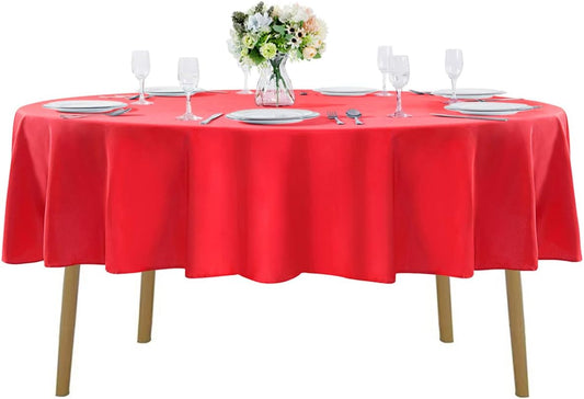 90 inch Round Tablecloth Washable Polyester Table Cloth Decorative Table Cover for Wedding Party Dining Banquet（90 inch,Red）