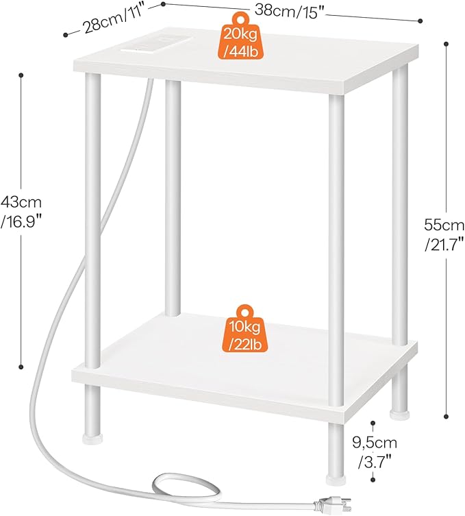 HOOBRO Side Table with Charging Station, Nightstand with 2-Layer Storage Shelves - Image 3
