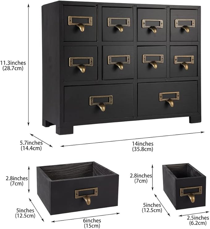 Apothecary Cabinet with 10 Drawers & Labels Rustic Library Card Catalog Cabinet - Image 3