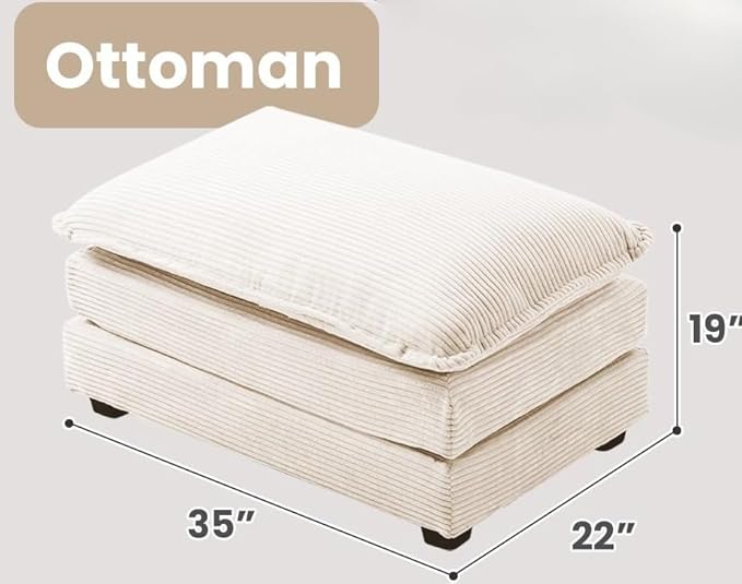 ROWHY Ottoman for Sectional Cloud Couch, Corduroy Ottoman for Deep Seat Modular - Image 2