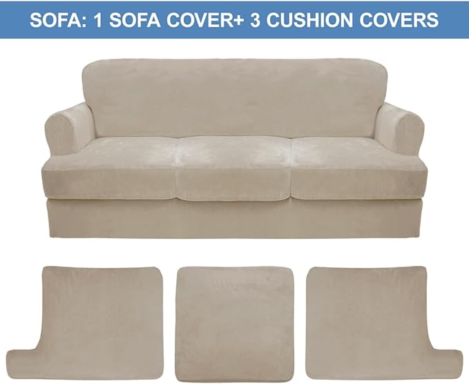 CUCRAF T Cushion Sofa Cover 4 Piece Slipcovers, Soft Thick Velvet Couch Cover - Image 5