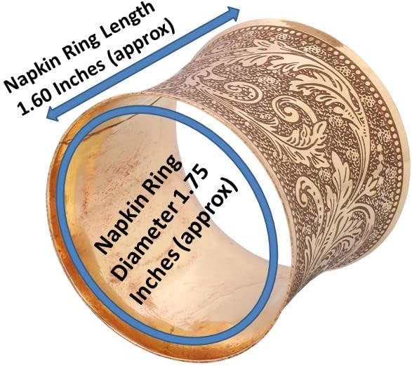 Brass Base Traditional Pretty Handcrafted Etched Petals Floral Pattern Large Size Party Dining Table Napkin Holders in Gold Tone. (Set of 6).