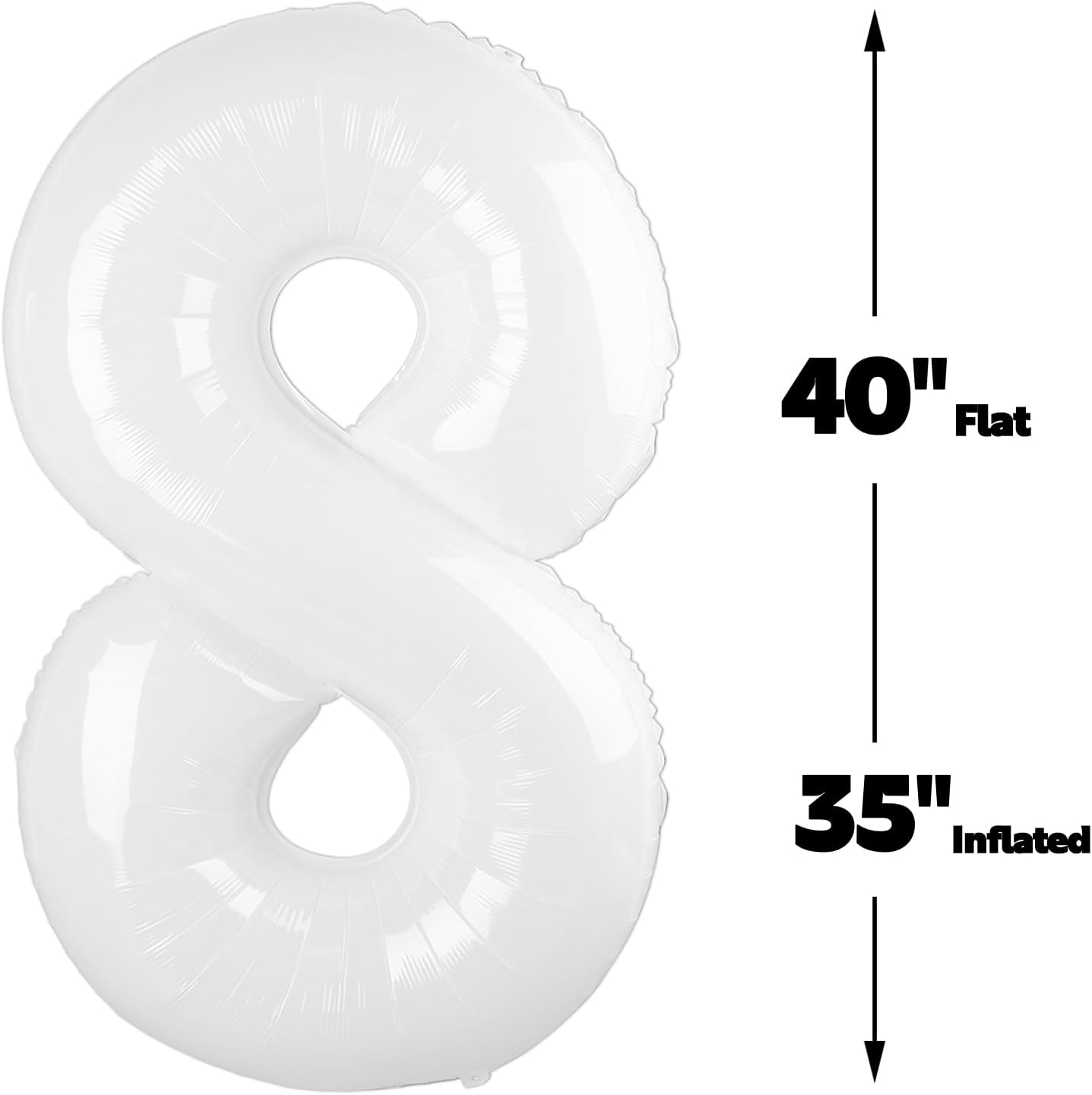Helium Foil White Number 8 Balloon 40 Inch, Mylar Eight Numbers 8 18 28 38 48 58 80 88 Birthday Balloons, White Women Men Anniversary Graduations Party Supplies