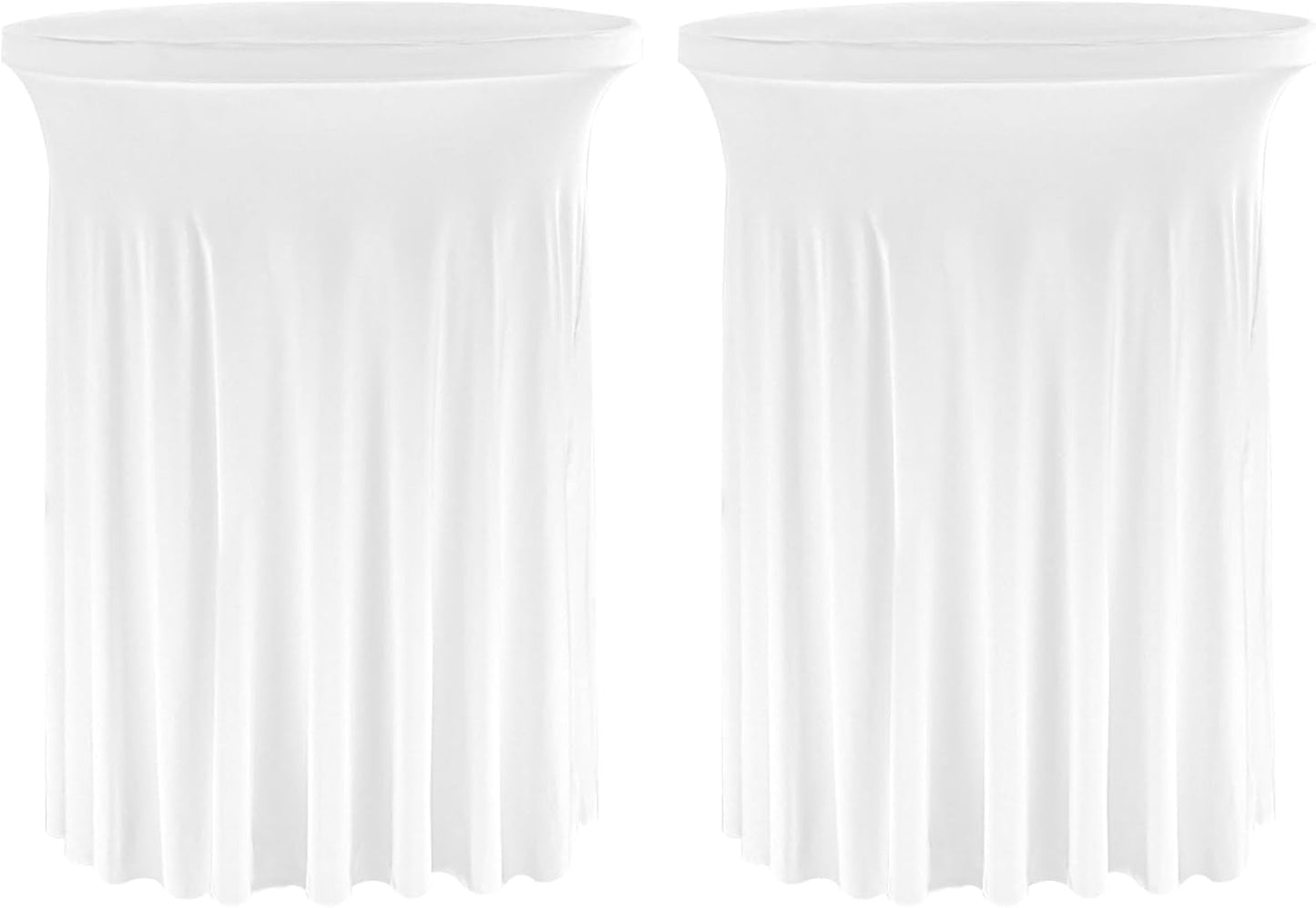 Fivenl 2 Pack Spandex Cocktail Table Skirt 32"x 43" White Stretch Cocktail Table Cover, Washable Round High Top Tablecloth for Bar, Wedding, Party, Events (White)