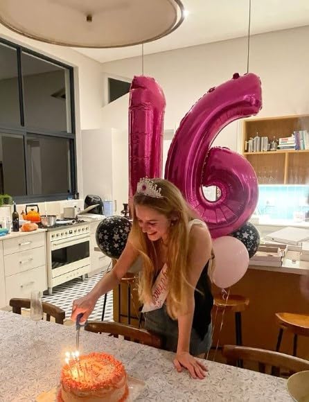 Hot Pink 40 Inch Large Number 5 Birthday Balloon, 2025 Five 5th 15 25 35 50 55 Birthday Celebration Decorations, Foil 5 Mylar Helium Number 5 Balloons Girl Boy Anniversary Party Supplies