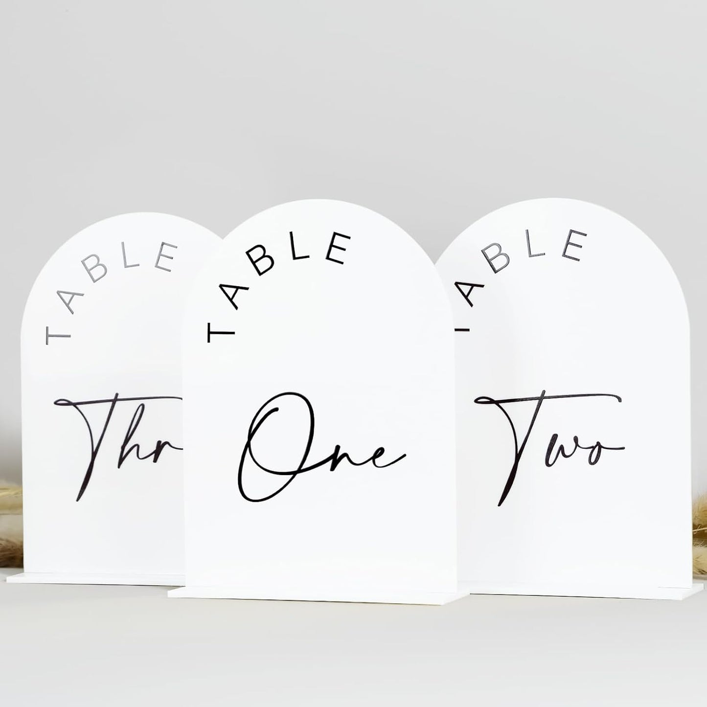 JINMURY White Arch Wedding Table Numbers 1-15 with Stands, 5x7 Inch Acrylic Arch Sign with Black Lettering, White Acrylic Table Numbers for Wedding Reception