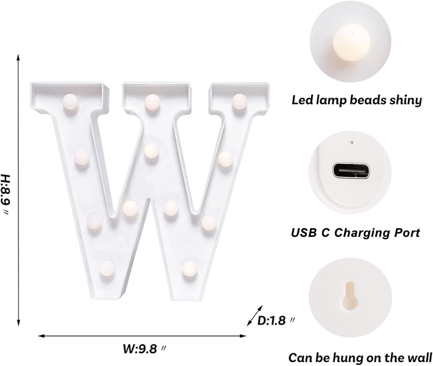 Foaky Rechargeable LED Letter Lights Sign Marquee Light Up Letters Sign for Night Light Wedding/Birthday Party Christmas Lamp Home Bar Decoration (W)