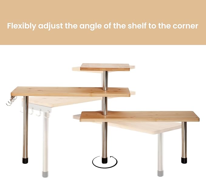 3-Tier Corner Shelf, Bamboo & Metal Storage Rack - Image 7