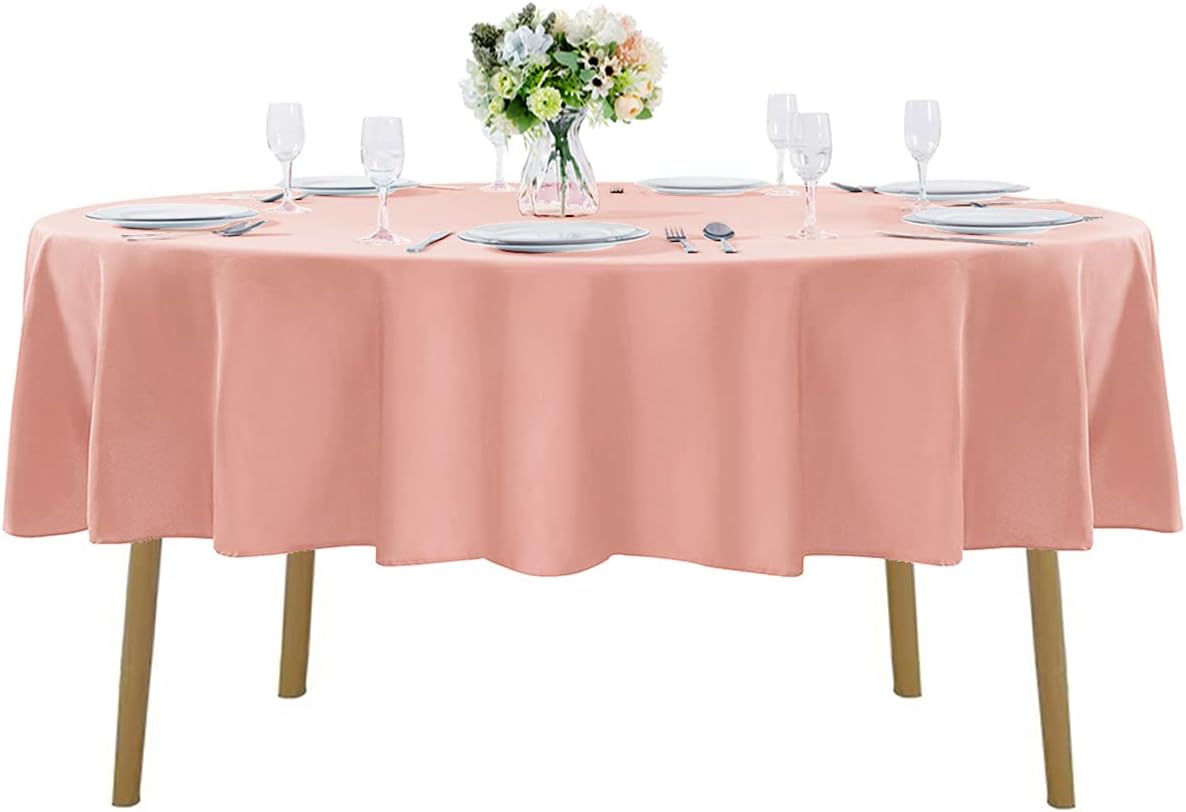 60 inch Round Tablecloth Washable Polyester Table Cloth Decorative Table Cover for Wedding Party Dining Banquet（60 inch,Dusty Pink）