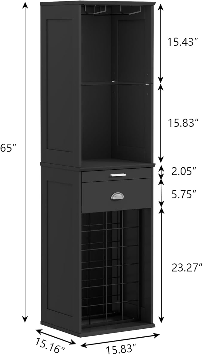 Loomie Wine Bar Cabinet with LED Lights, Freestanding Liquor Cabinet with Tray - Image 2
