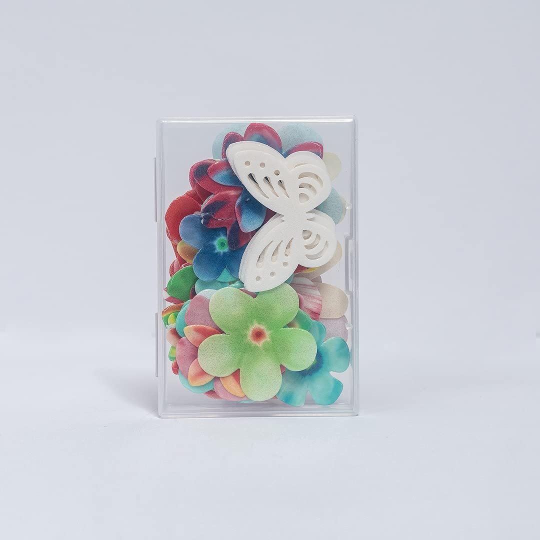 Edible Flowers Edible leaves &White Edible butterflies Wafer Paper Cake Cupcake Toppers for Decorating Rice Paper Flower Food Decorations for Baking Birthday Party (35flowers+20butterflies)