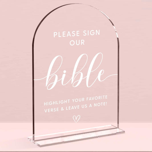 Wedding Decor，Bible Guestbook Sign,5 x 7 Inch Arch Acrylic Sign, Wedding Sign for Ceremony and Reception, Wedding Decorative Signage For Table Decor (White)