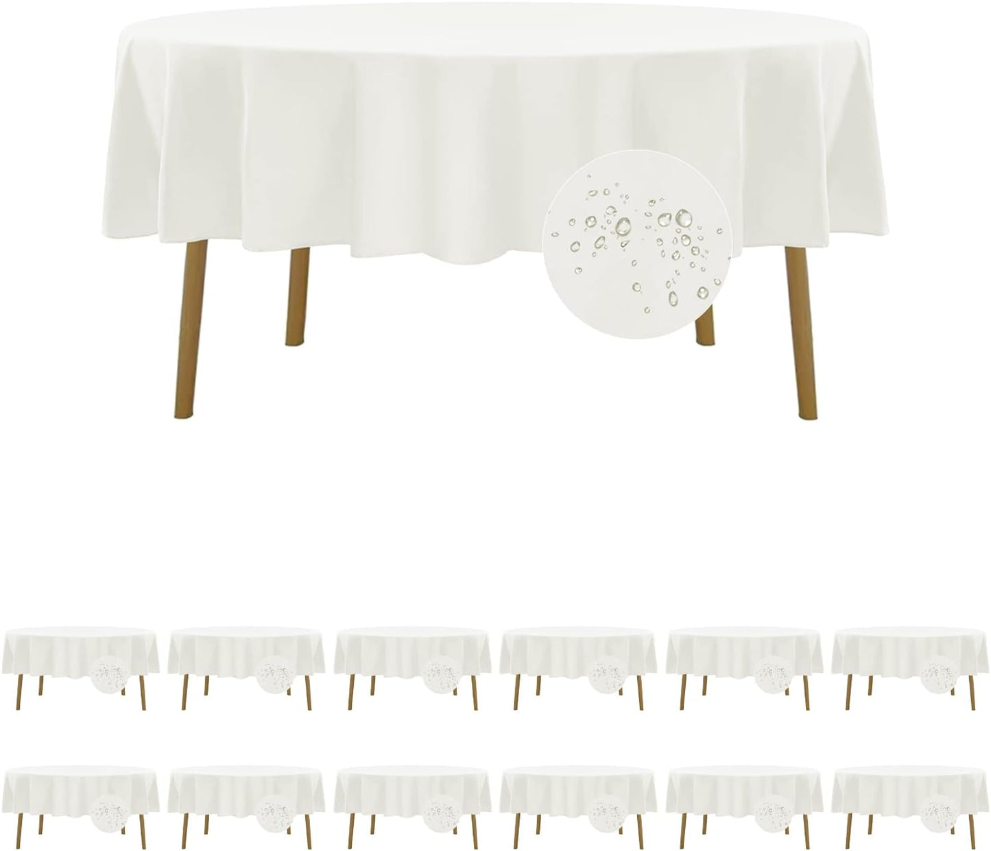 Fokitut 12 Pack Waterproof Round Tablecloth, 90 Inch, Stain Resistant and Wrinkle Polyester Table Cloth, Fabric Table Cover for Kitchen Dining, Wedding, Party, Holiday Dinner-Ivory