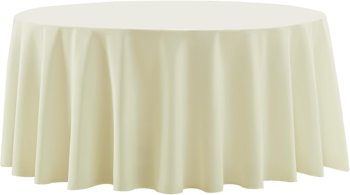 Round Tablecloth 2 Pack 90 Inch Ivory Tablecloths Washable Decorative Linen Polyester Table Clothes Cover for Dining Table Banquets Buffet Parties and Wedding
