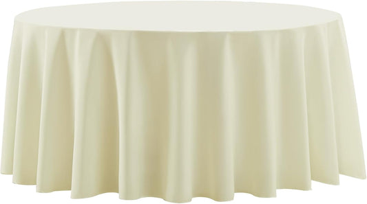 Round Tablecloth 2 Pack 90 Inch Ivory Tablecloths Washable Decorative Linen Polyester Table Clothes Cover for Dining Table Banquets Buffet Parties and Wedding