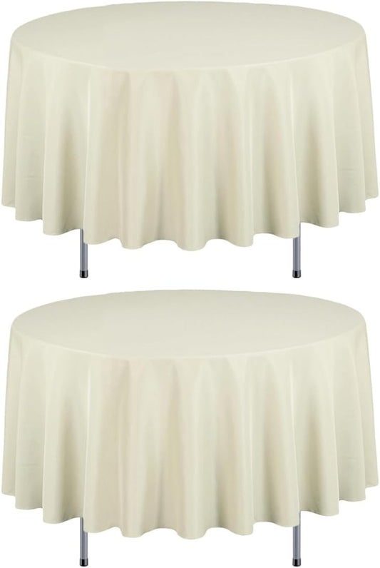 LTC LINENS 2 Pack 90 Inch Round Tablecloth Beige - Wrinkle Resistant Table Cloth for Round Table -Washable Polyester Fabric Table Cover for Wedding, Party