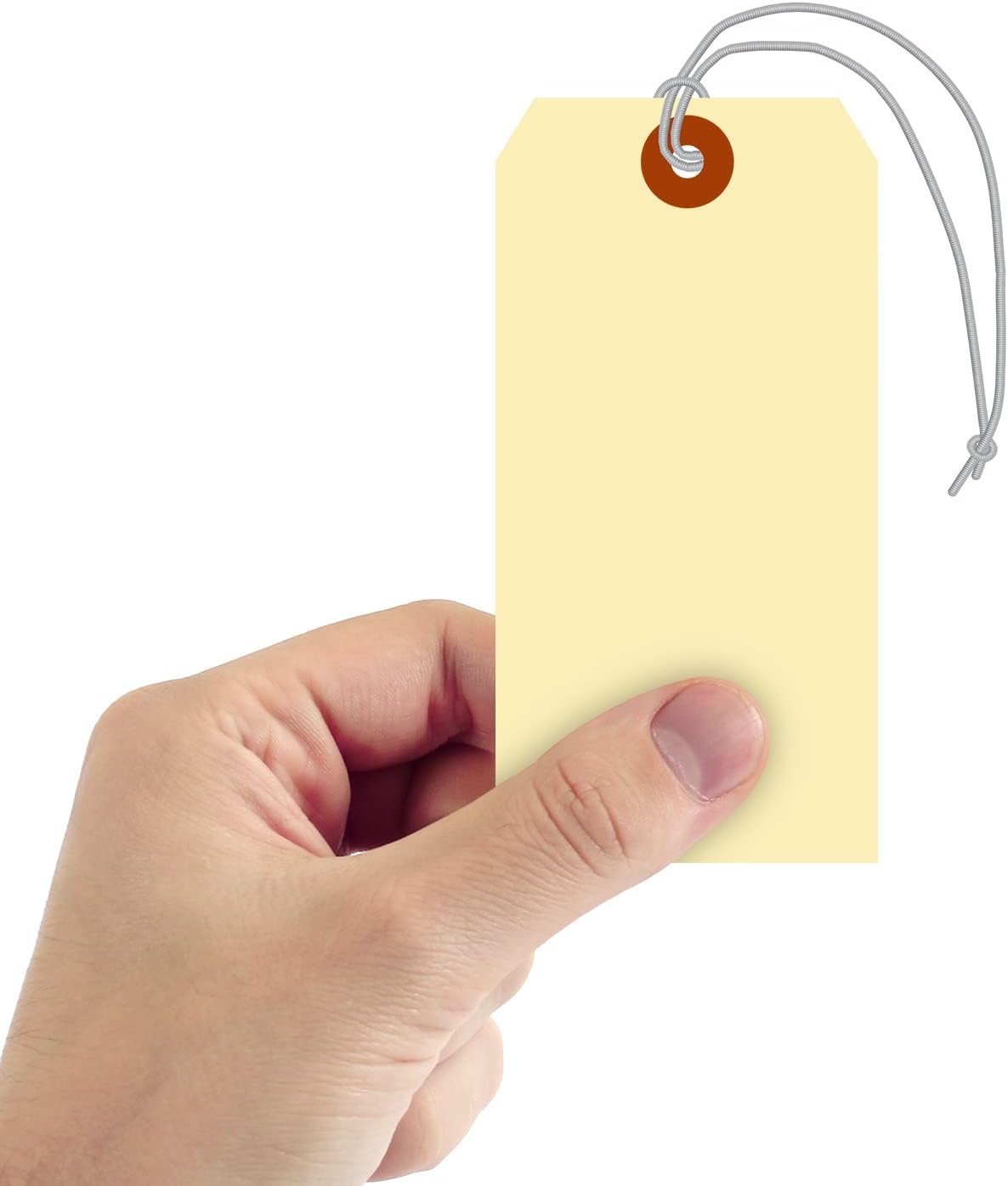 SmartSign Blank Manila Shipping Tags with Elastic Strings - Pack of 100, Size-6, 13pt Thick Pre-Strung Cardstock Tag, 5.25 x 2.625 inch, Paper Hang Tags with Reinforced Fiber Patch