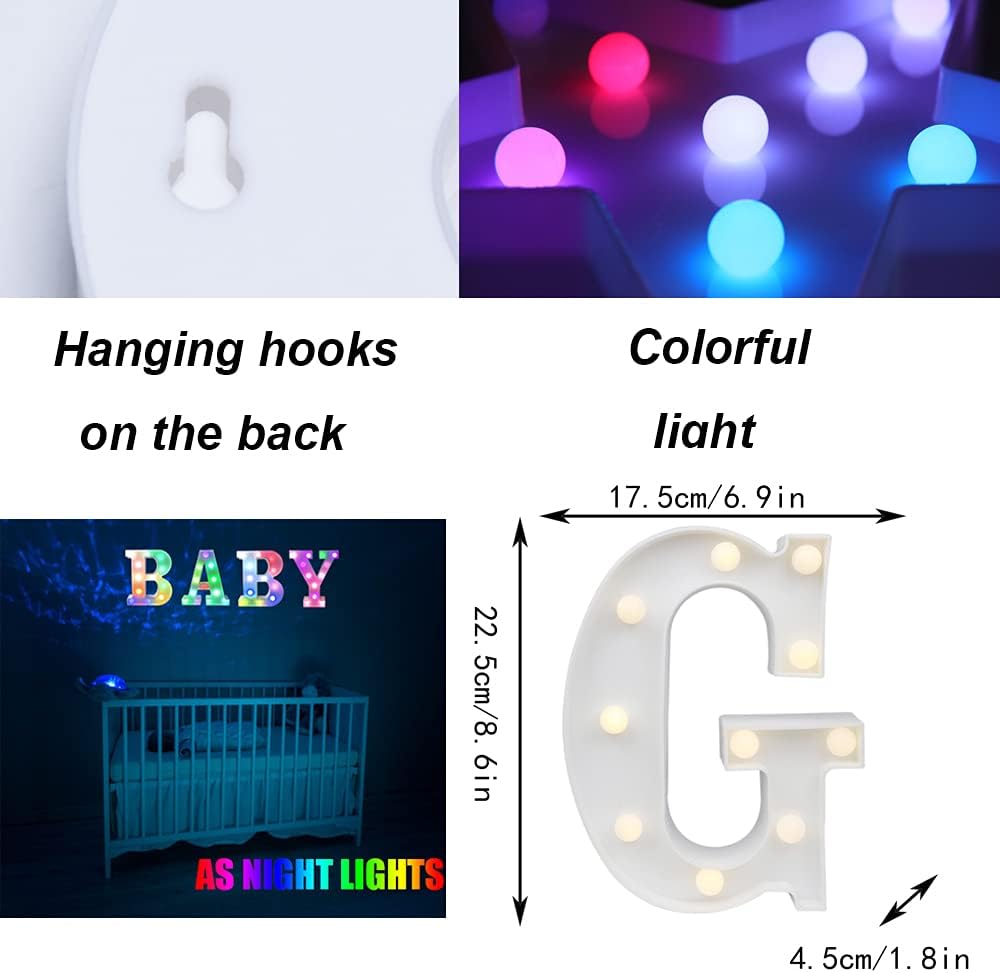 Light Up Colorful LED Marquee Letter lights, 18 Colors Changing Alphabet Letters Sign with Remote Timer for Night Light Girls Bedroom Wedding Birthday Party Lamp Christmas Home Bar Decor- Colorful G