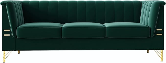 83.46" W Green Velvet Sofa Couch - Image 3