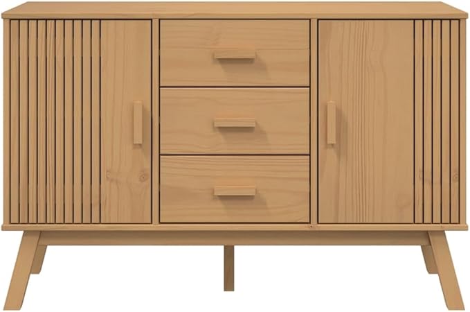 Scandinavian Style Sideboard Brown Solid Pine Wood 45 Inch Wide Sideboard - Image 8