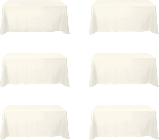 BRILLMAX 6 Pack Ivory Tablecloths for 6 Foot Rectangle Tables 90 x 132 Inch - 6ft Rectangular Bulk Linen Polyester Fabric Washable Cloth Cover for Wedding Reception Banquet Birthday Party