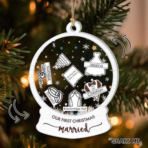 Custom Wedding Shaker Ornament 2025, Personalized Bride and Groom Ornament for Couples, First Christmas Married Glass Decoration, Newlywed Engagement Holiday Gift, Bridal Shower Decoration Ornament