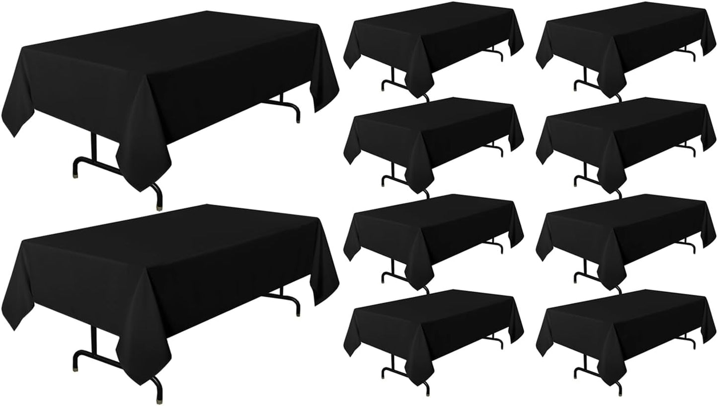 sancua 10 Pack Black Tablecloth 60 x 120 Inch, Rectangle Table Cloth for 8 Feet Tables - Stain and Wrinkle Resistant Washable Polyester Table Cover for Dining Tables, Buffet Parties and Camping