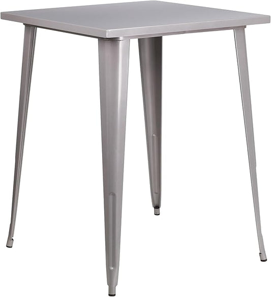 Flash Furniture Nolan Commercial Grade 31.5" Square Silver Metal Indoor-Outdoor by FlashFurniture