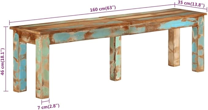 vidaXL Bench 160x35x46 cm Solid Reclaimed Wood - Image 8