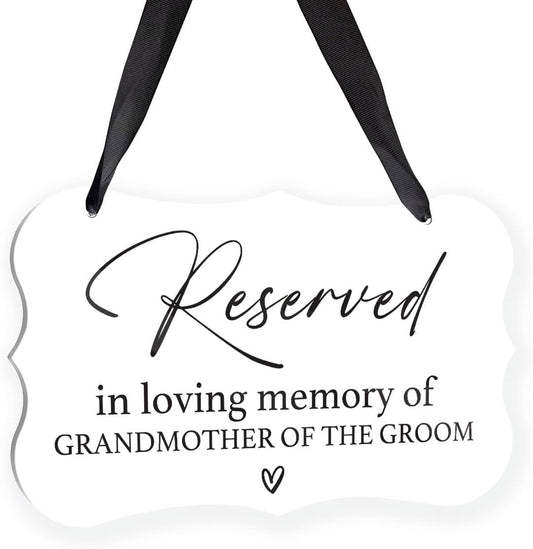 Acrylic Wedding Sign, Ring Bearer Sign, Reserved Seating Signs, for Grandmother of The Groom, Rustic Wedding Decor Signs, Acrylic Wall Art With Ribbon for Chairs Weddings Decor (White)