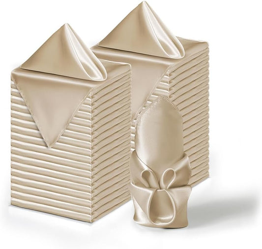 36 Pack Square Satin Dinner Napkins, 16x16 Inches Silky Soft Smooth Table Cloth Napkins for Restaurant Weddings Banquet Party Decoration, Khaki