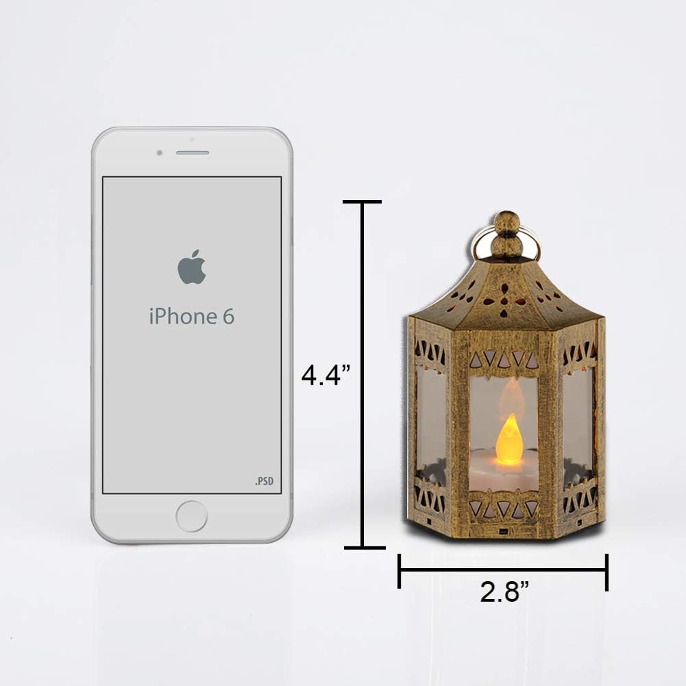 zkee Mini Star Lanterns with Flickering LED, Battery Included, Decorative Hanging Lanterns for Christmas & Indoor Use (Set of 8, Golden Brushed)