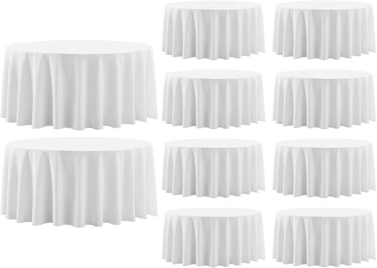Round Tablecloth 132 Inch 10 Pack White Tablecloths Washable Decorative Linen Polyester Table Clothes Cover for Dining Table Banquets Buffet Parties and Wedding